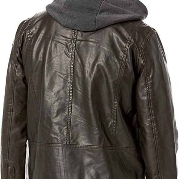 Levi’s Brown Vegan Leather Faux Fur Lined Bomber Jacket Hooded Zip Coat - Picture 6 of 16